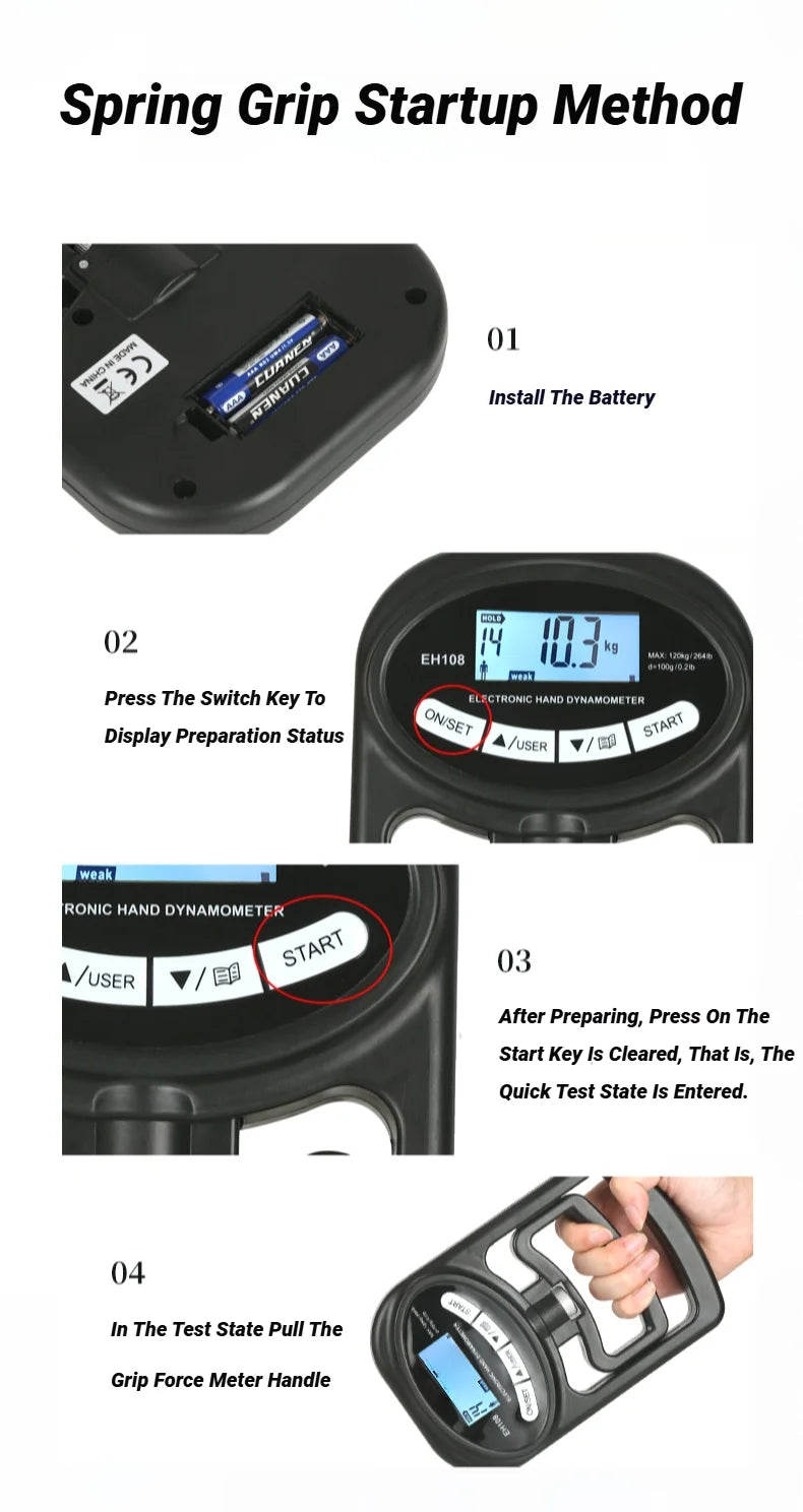 265Lbs/120Kg Grip Strength Meter For Men And Women Tester Digital Hand Dynamometer Training USB LCD Screen