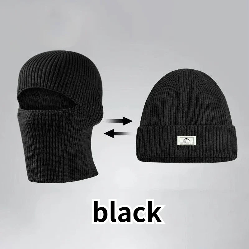 Gorro pasamontañas 2 en 1 de invierno, tejido y cálido, a prueba de viento, cubrecara completo, para esquí, ciclismo, táctico y orejeras.