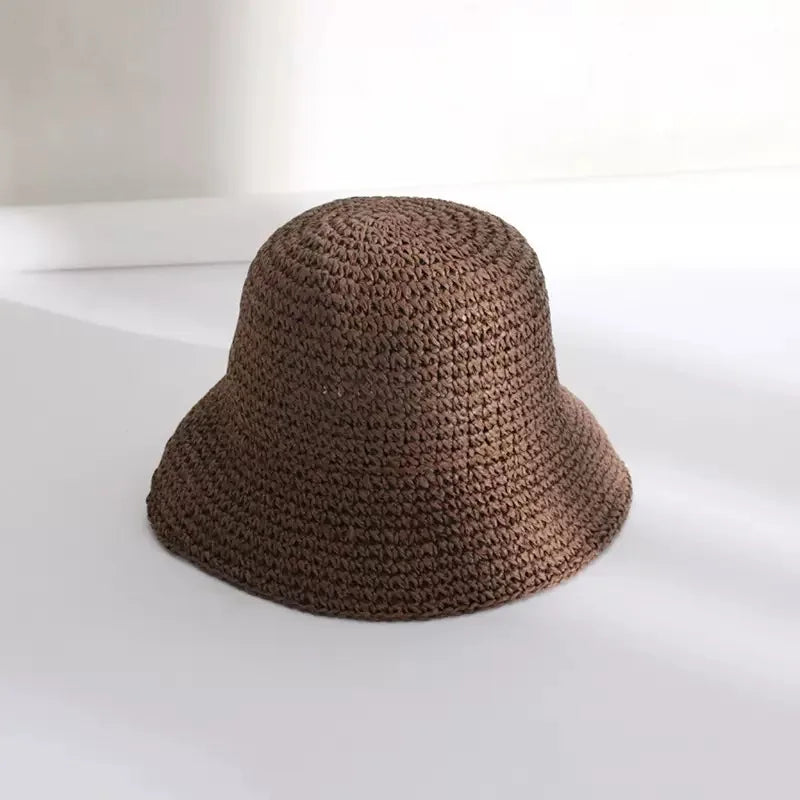 Sombrero de paja coreano para playa, visera de verano para mujer, sombrero de pescador, tejido a mano, sombrero Panamá, sombrero de sol para chica.