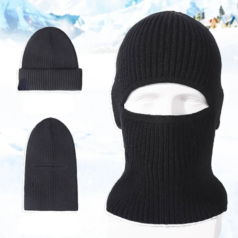 Gorro pasamontañas 2 en 1 de invierno, tejido y cálido, a prueba de viento, cubrecara completo, para esquí, ciclismo, táctico y orejeras.