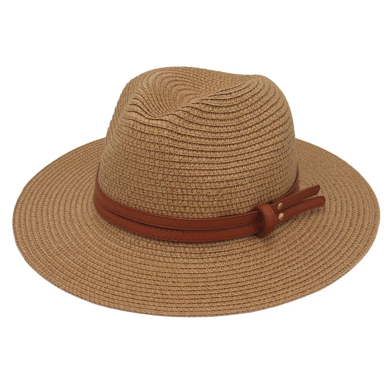 Sombrero de paja de verano, sombrero Panamá, sombrero de paja tejido, regalo, sombrero de jazz transpirable para ocio, sombrero de paja de estilo europeo y americano, gorra de playa.