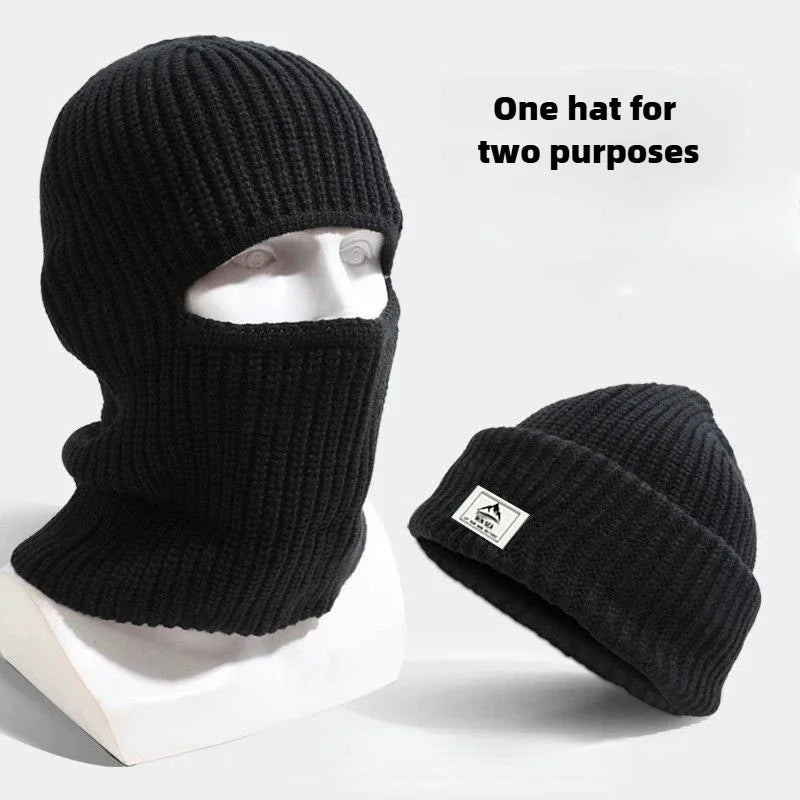 Gorro pasamontañas 2 en 1 de invierno, tejido y cálido, a prueba de viento, cubrecara completo, para esquí, ciclismo, táctico y orejeras.