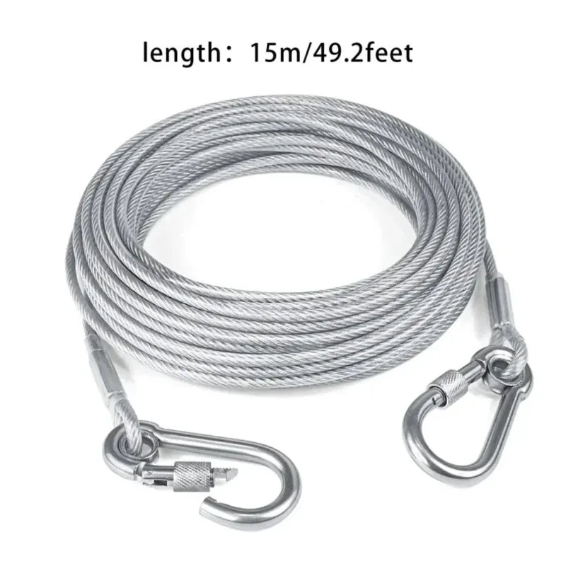 Correa de cable de acero inoxidable para perros de dos cabezas, resistente al óxido con hebilla de metal, cuerda de tracción duradera para entrenamiento al aire libre.