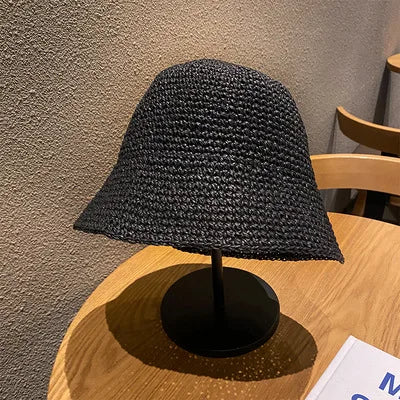 Sombrero de paja coreano para playa, visera de verano para mujer, sombrero de pescador, tejido a mano, sombrero Panamá, sombrero de sol para chica.