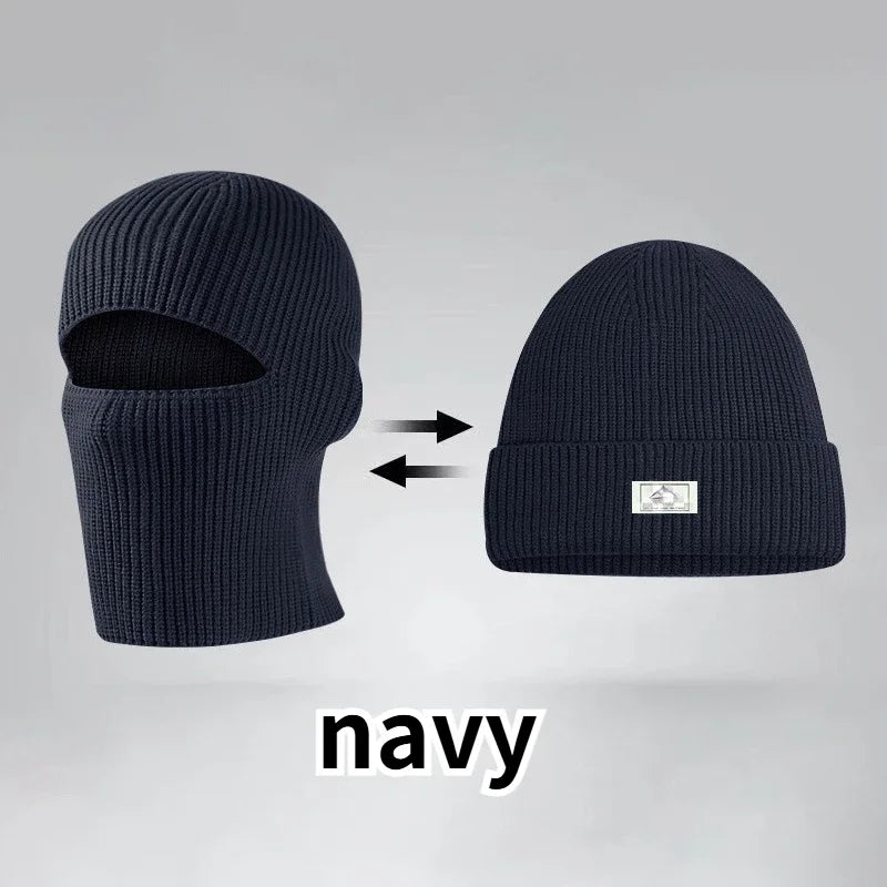 Gorro pasamontañas 2 en 1 de invierno, tejido y cálido, a prueba de viento, cubrecara completo, para esquí, ciclismo, táctico y orejeras.