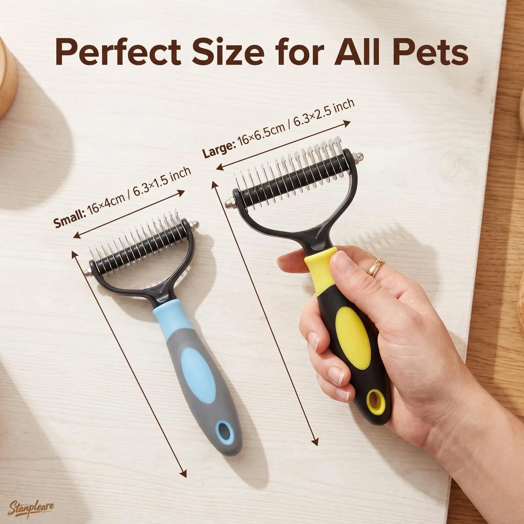 Peine para desenredar mascotas, cepillo de aseo de doble cara para perros y gatos, 2 tamaños, 5 colores, mango antideslizante, elimina enredos, herramienta para quitar el pelo suelto