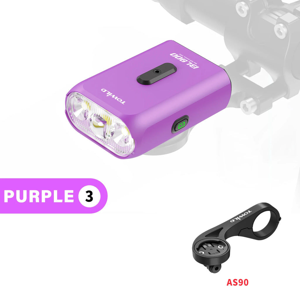 Luz para bicicleta TOWILD BL900 de montaje doble con haz concentrado y amplio (1100 lm), recargable, para seguridad diurna e iluminación nocturna.