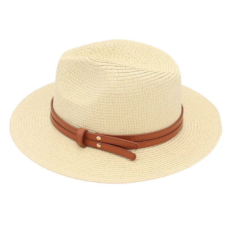 Sombrero de paja de verano, sombrero Panamá, sombrero de paja tejido, regalo, sombrero de jazz transpirable para ocio, sombrero de paja de estilo europeo y americano, gorra de playa.