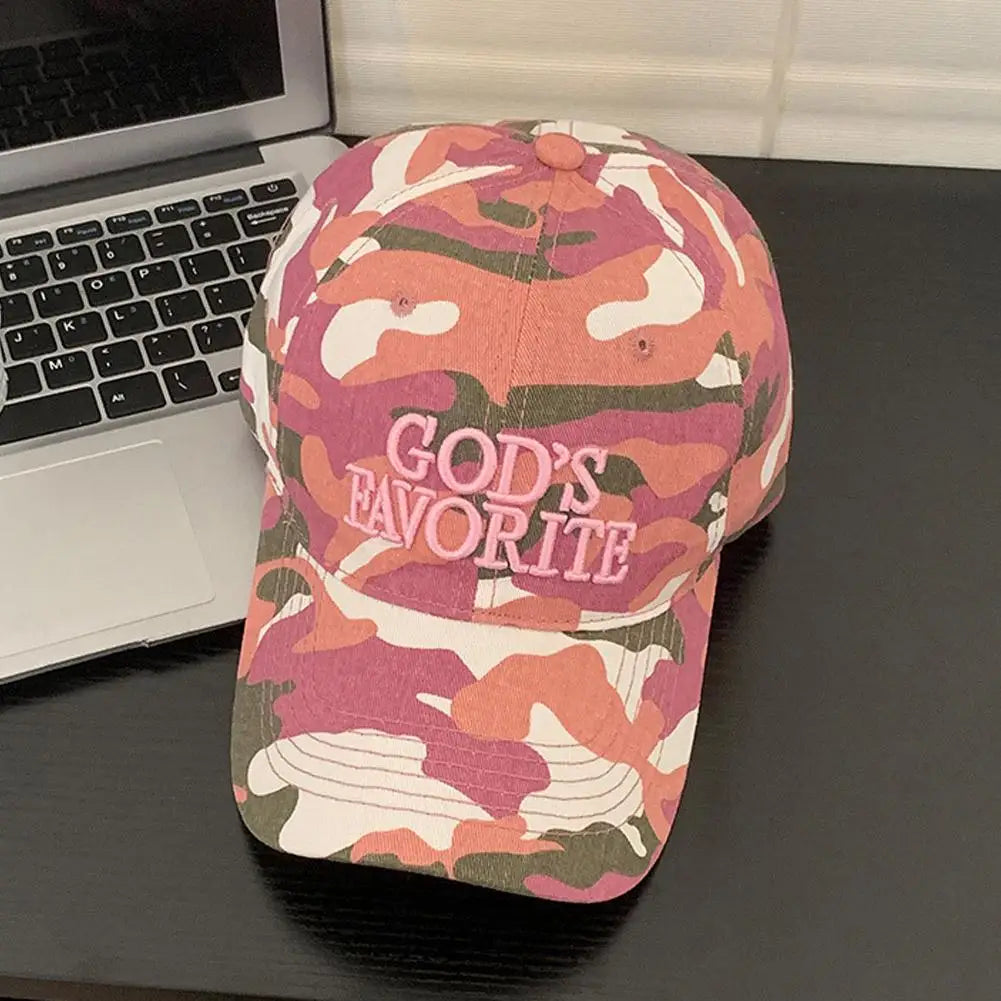 Gorra de béisbol con bordado de letras retro, estilo camuflaje táctico de selva, gorra de visera ajustable para mujer, de circunferencia grande y protección solar