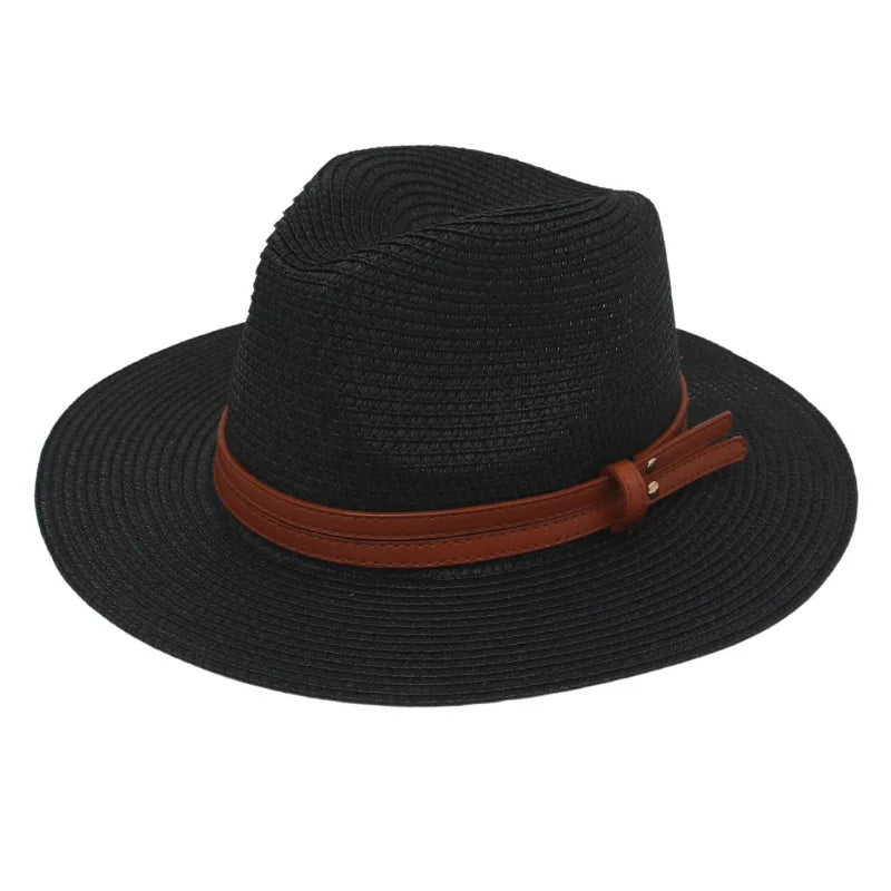 Sombrero de paja de verano, sombrero Panamá, sombrero de paja tejido, regalo, sombrero de jazz transpirable para ocio, sombrero de paja de estilo europeo y americano, gorra de playa.
