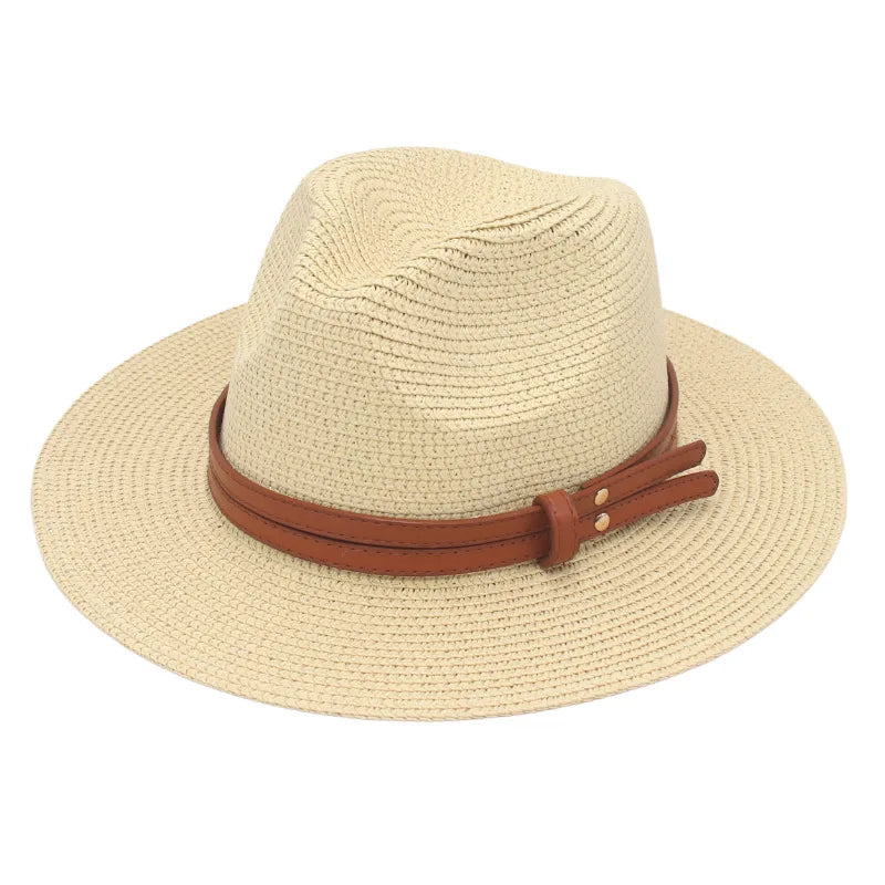 Sombrero de paja de verano, sombrero Panamá, sombrero de paja tejido, regalo, sombrero de jazz transpirable para ocio, sombrero de paja de estilo europeo y americano, gorra de playa.