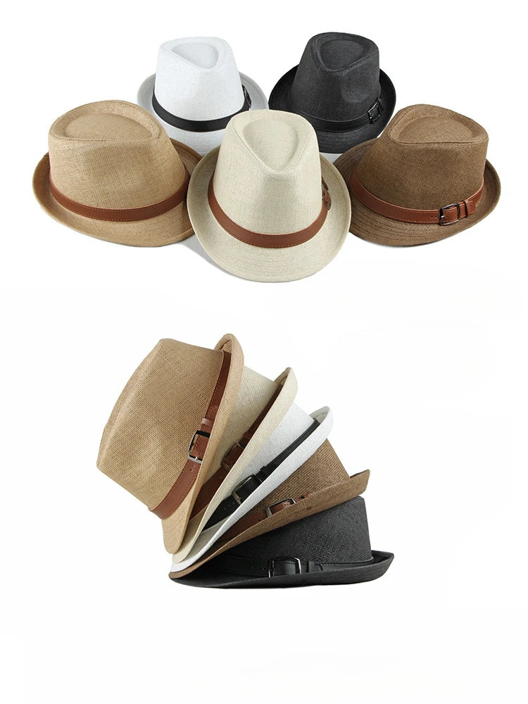 Sombrero de paja de verano para hombre, sombrero de moda coreana para mujer, visera solar, sombrero de jazz retro británico para caballero