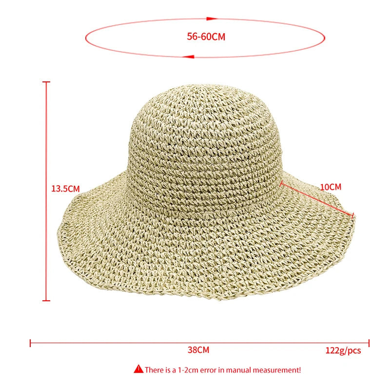 Sombrero de paja coreano para playa, visera de verano para mujer, sombrero de pescador, tejido a mano, sombrero Panamá, sombrero de sol para chica.