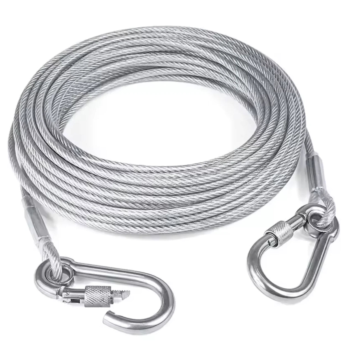 Correa de cable de acero inoxidable para perros de dos cabezas, resistente al óxido con hebilla de metal, cuerda de tracción duradera para entrenamiento al aire libre.