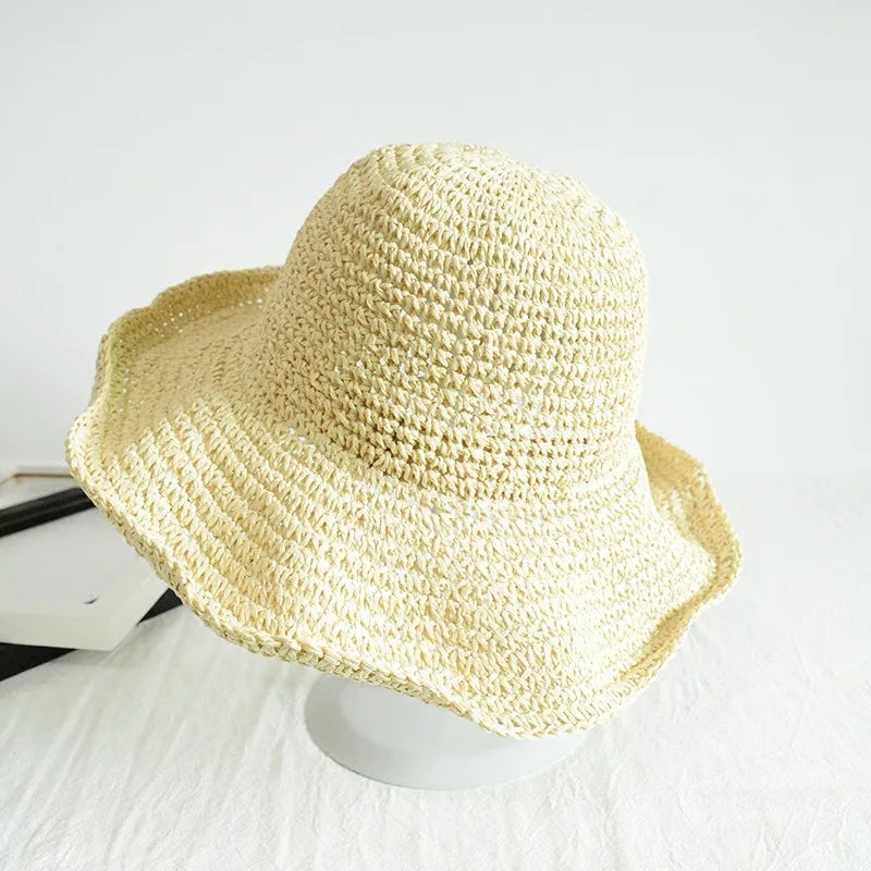 Sombrero de paja coreano para playa, visera de verano para mujer, sombrero de pescador, tejido a mano, sombrero Panamá, sombrero de sol para chica.