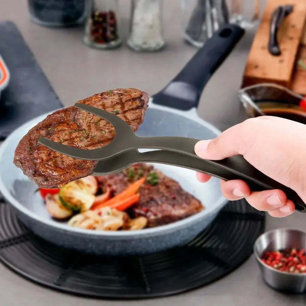 Pinzas volteadoras de nailon 2 en 1 con espátula para huevos y pinza para carne, accesorios de cocina para voltear panqueques y alimentos fritos