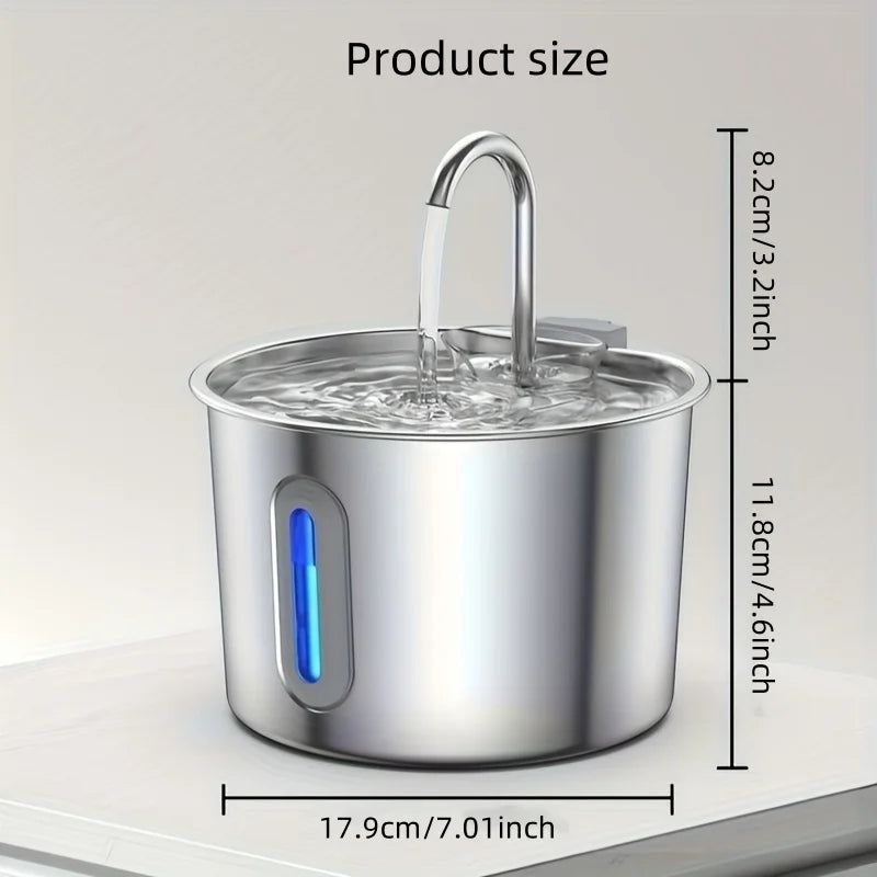 Dispensador de agua para mascotas de acero inoxidable de 2,2 L, fuente automática con bomba de agua silenciosa USB, dispensador de agua + juego de filtros para gatos