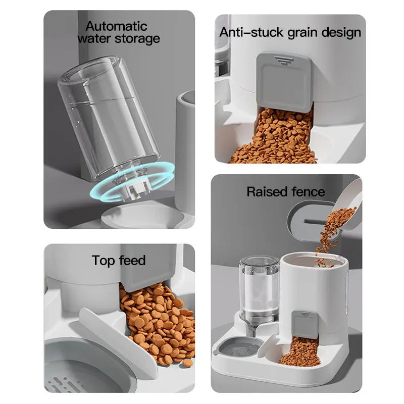 Dispensador de agua y comedero automático por gravedad para gatos, 1 unidad - Diseño de una sola pieza, gran capacidad y a prueba de derrames