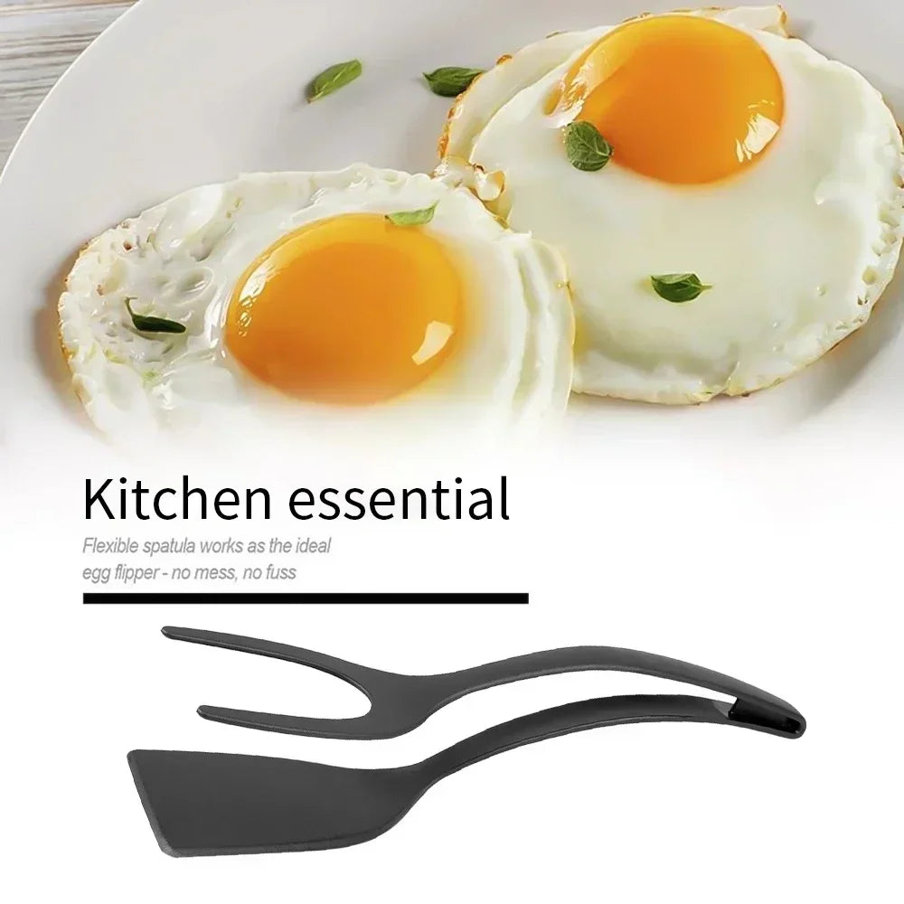 Pinzas volteadoras de nailon 2 en 1 con espátula para huevos y pinza para carne, accesorios de cocina para voltear panqueques y alimentos fritos