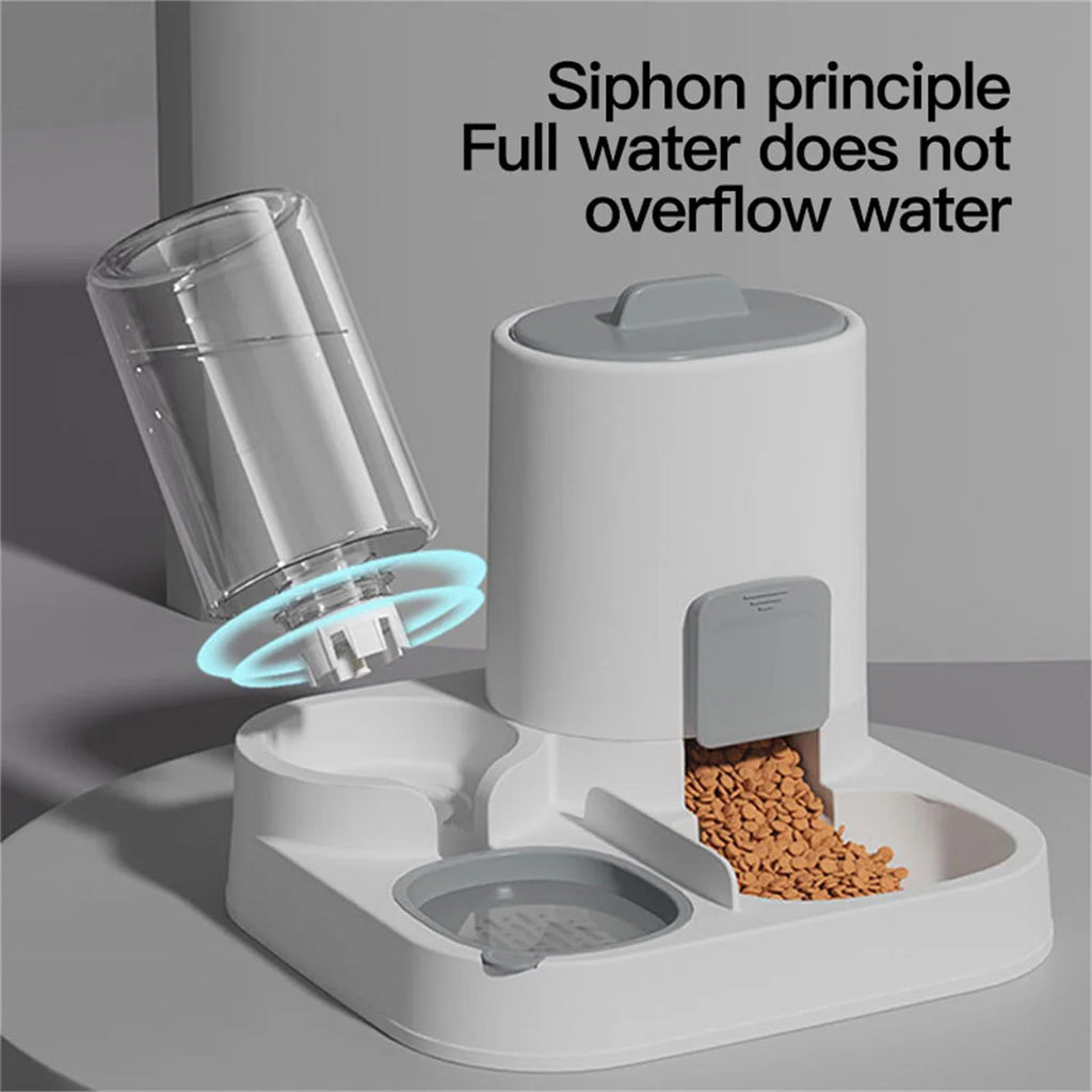 Dispensador de agua y comedero automático por gravedad para gatos, 1 unidad - Diseño de una sola pieza, gran capacidad y a prueba de derrames