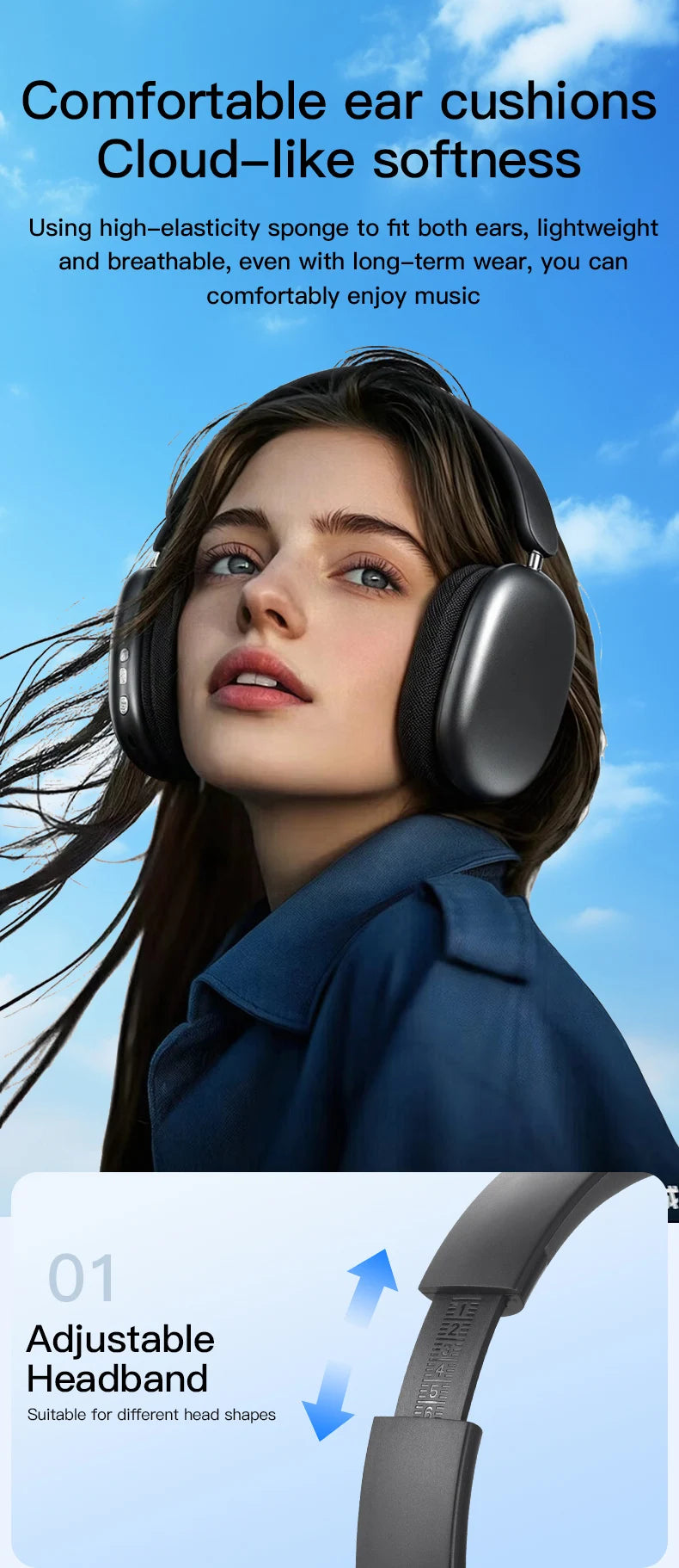 Bluetooth Headphones Over Ear Wireless Headset HiFi Music Gaming Comfortable Mic for iPhone Android PC Travel Sports Gift Unisex