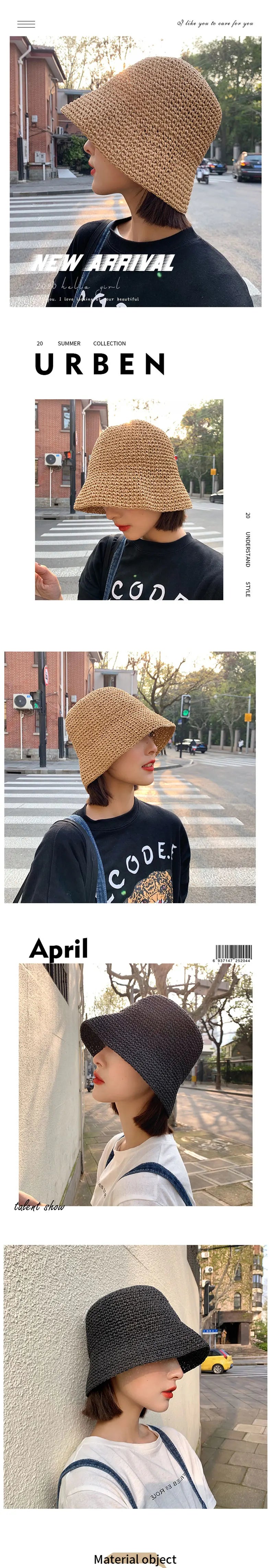 Sombrero de paja coreano para playa, visera de verano para mujer, sombrero de pescador, tejido a mano, sombrero Panamá, sombrero de sol para chica.