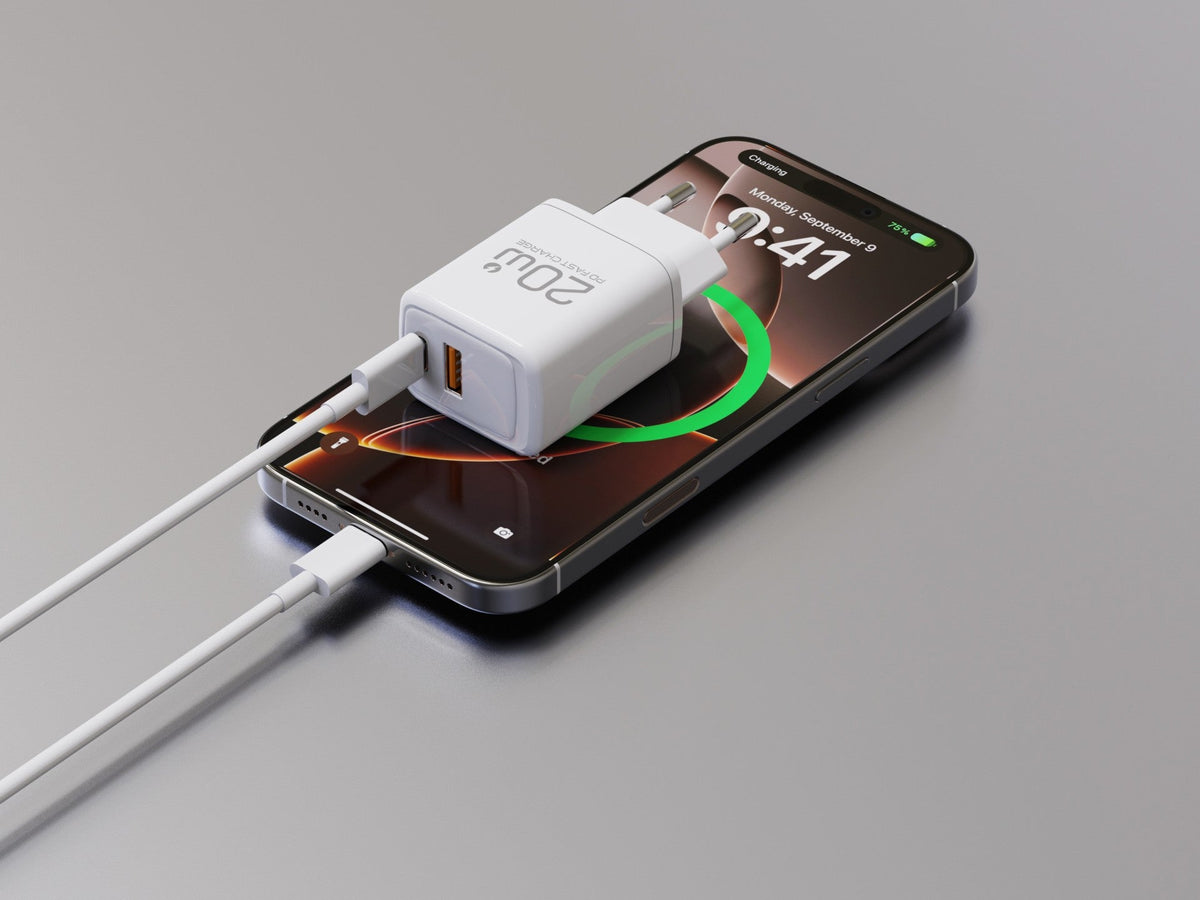 Techancy Cargador Rápido 20W PD3.0 Doble Puerto USB-C+USB-A Cable 1m 60W Para iPhone/Samsung/Tablet Seguro y Duradero