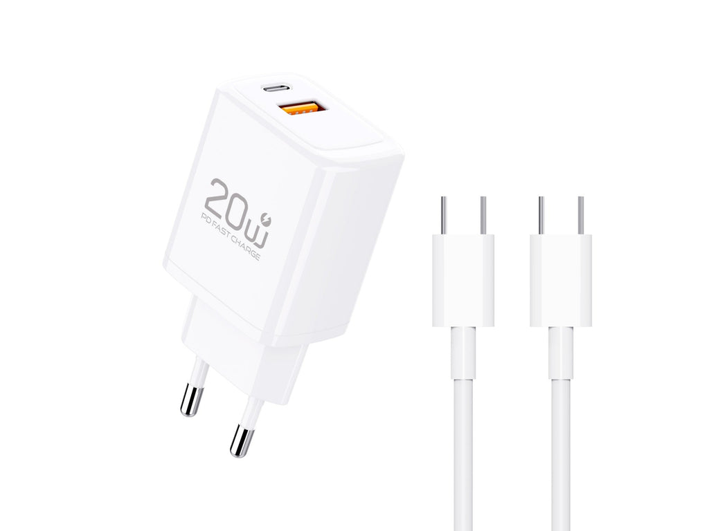 Techancy Cargador Rápido 20W PD3.0 Doble Puerto USB-C+USB-A Cable 1m 60W Para iPhone/Samsung/Tablet Seguro y Duradero